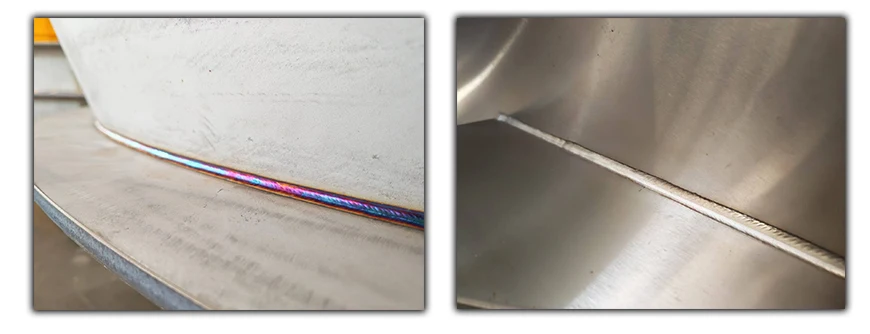 Close-up of precision welded seams on high-quality stainless steel bin activator