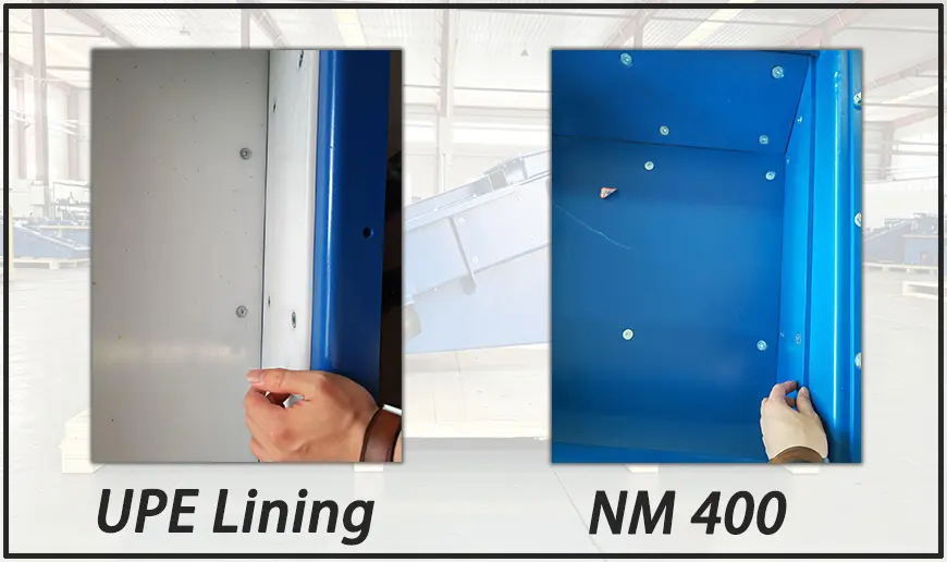 UPE lining vs NM400 steel lining comparison for vibrating feeders in glass industry UPE lining vs NM400 steel lining comparison for vibrating feeders in glass industry