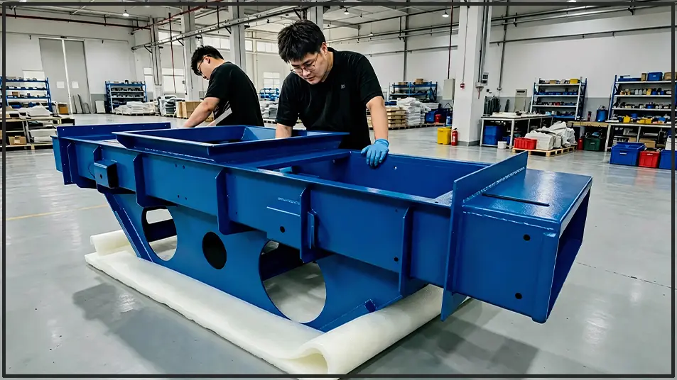 idirectional vibrating conveyor frame under assembly in workshop idirectional vibrating conveyor frame under assembly in workshop